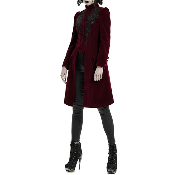 Women's coat Jacket Vespertine Mid Length Coat Red/Maroon Velvet Coat USA - Picture 5 of 8